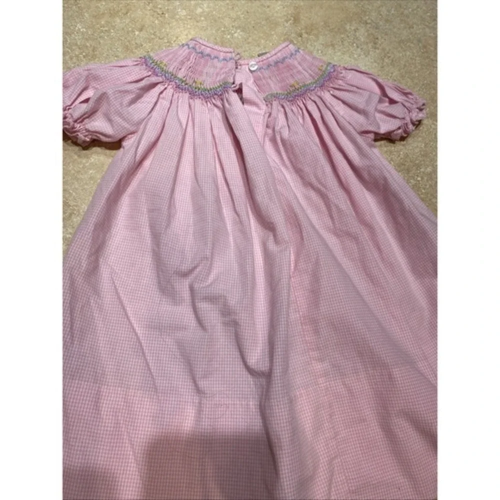 Rosalina Collection Pink Checked Bishop Smock Dress 12m Dress Bunnies/Easter 822